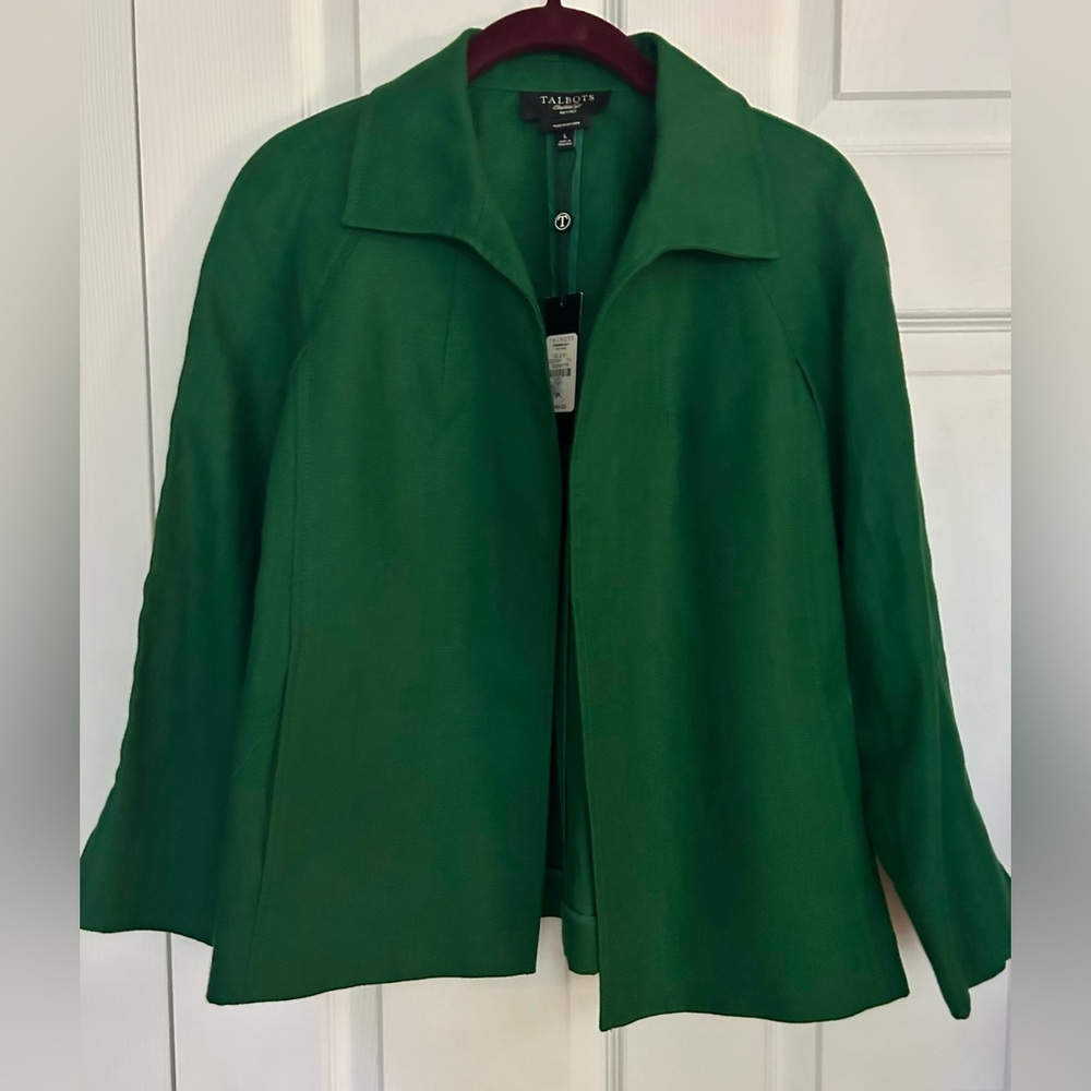Talbots Irish Linen Jacket, Size LP, Kelly Green, NWT, new with tags.